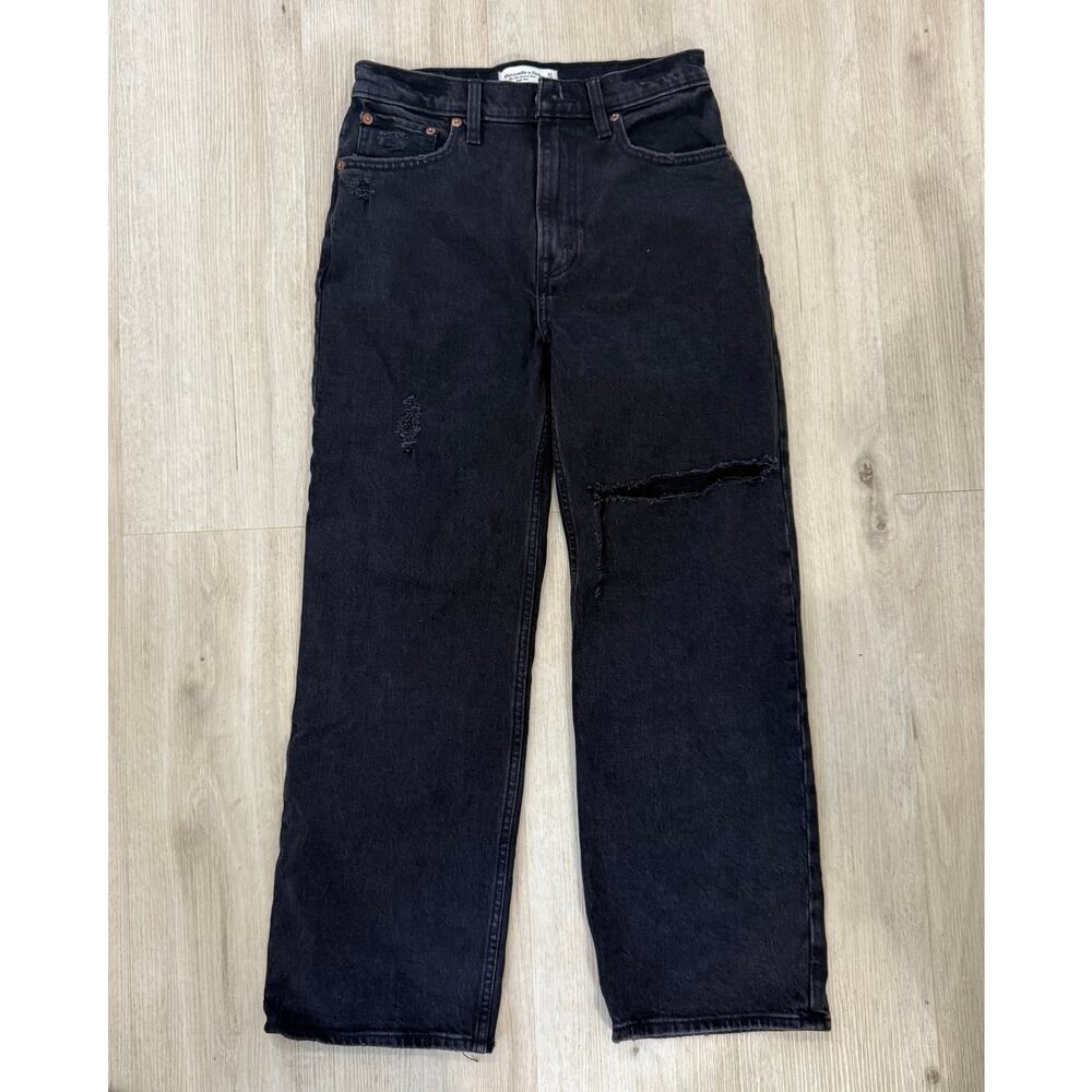 Abercrombie The 90s Relaxed High Rise Black Distressed Jeans Basic Casual 27 XS